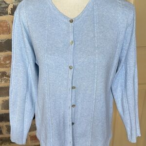 Carroll Reed Light Blue Button-Up Cardigan 100% Cotton Shell Buttons Sz L